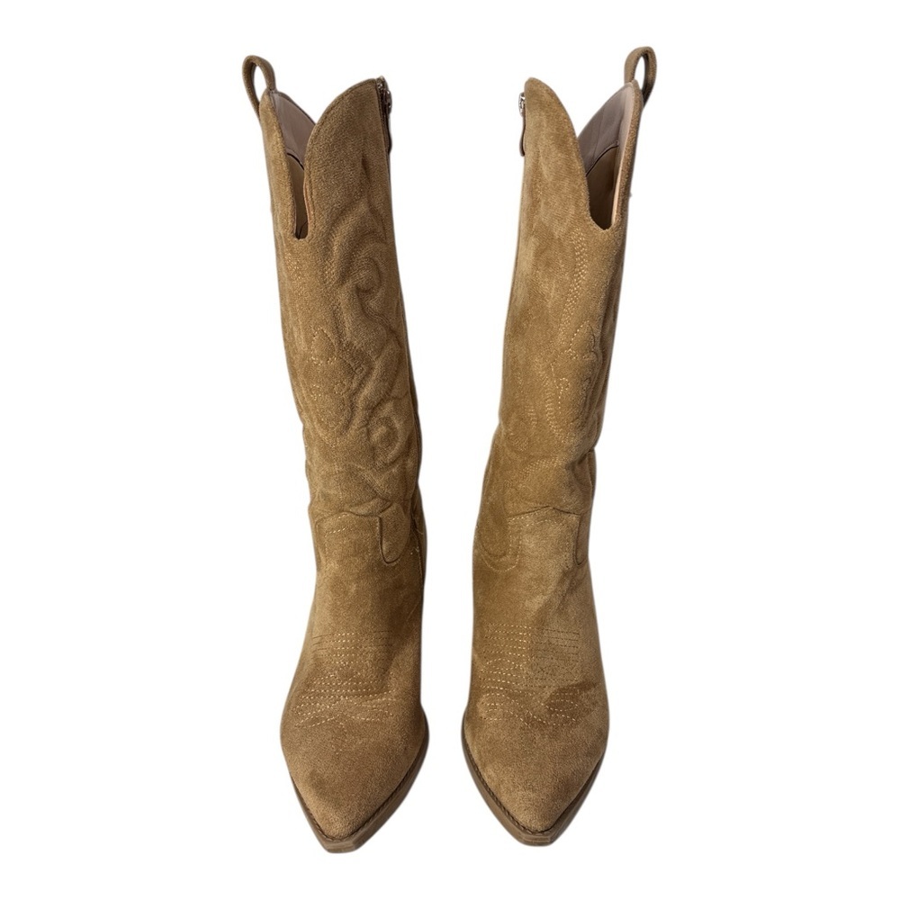 Top Moda Womens Sz 8 Cowboy Western Boots Pointy Toe Knee High Zipper Tan ELK-1 - Picture 3 of 8
